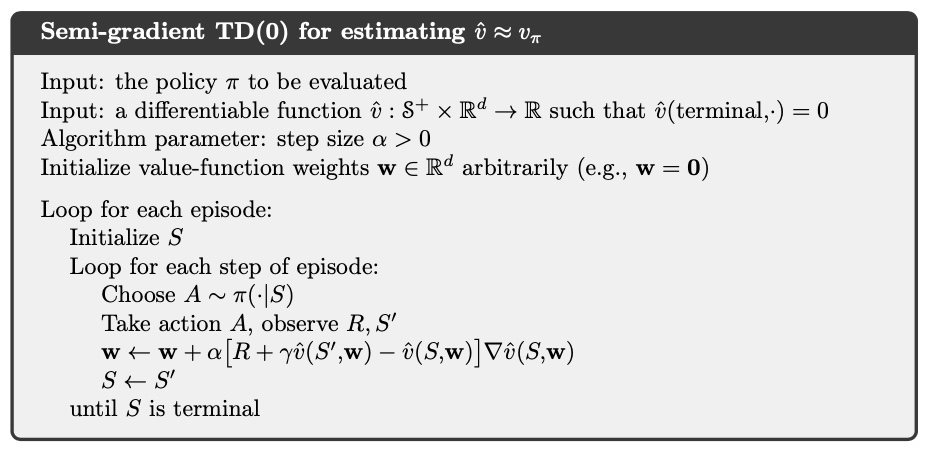 Semi-gradient TD for estimating state value